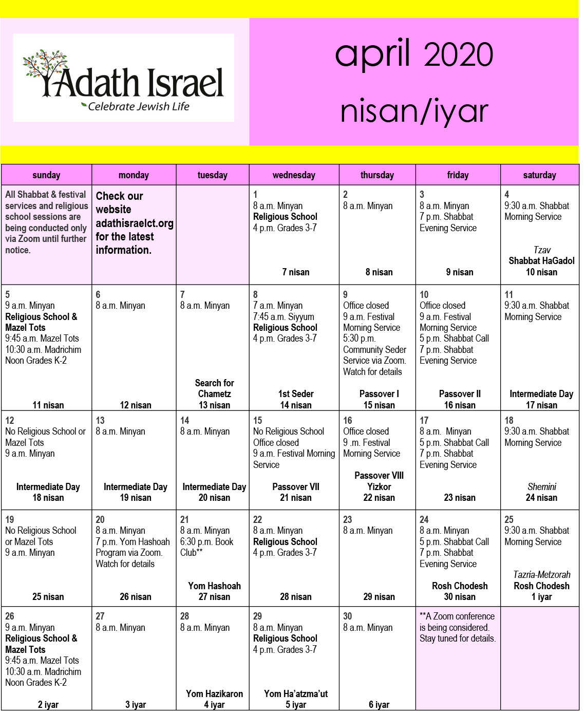 Calendar Adath Israel