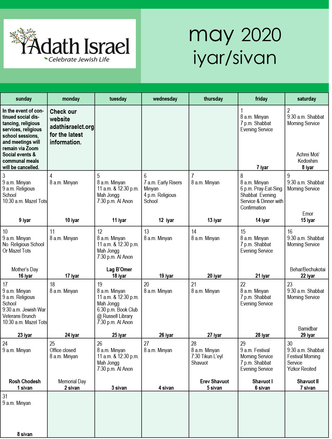 Calendar Adath Israel