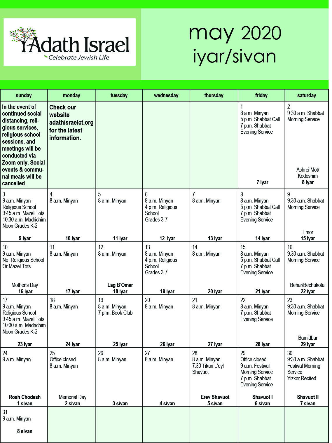 Calendar Adath Israel