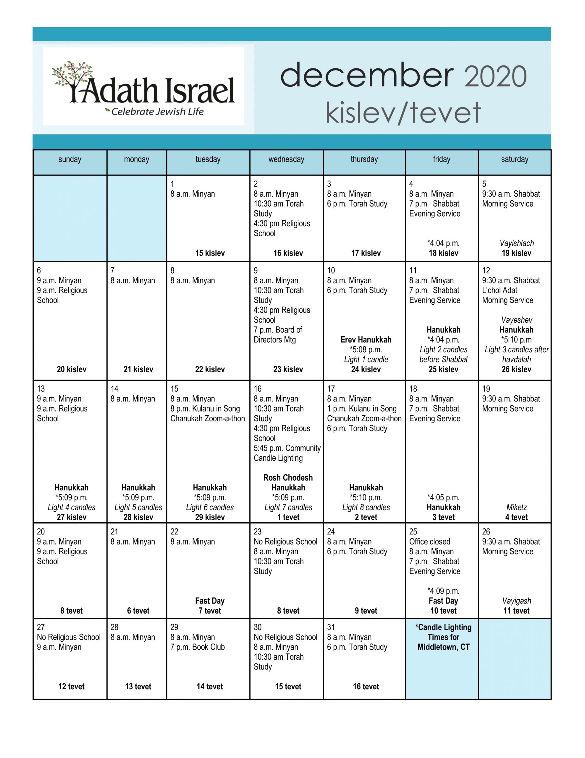 Calendar Adath Israel