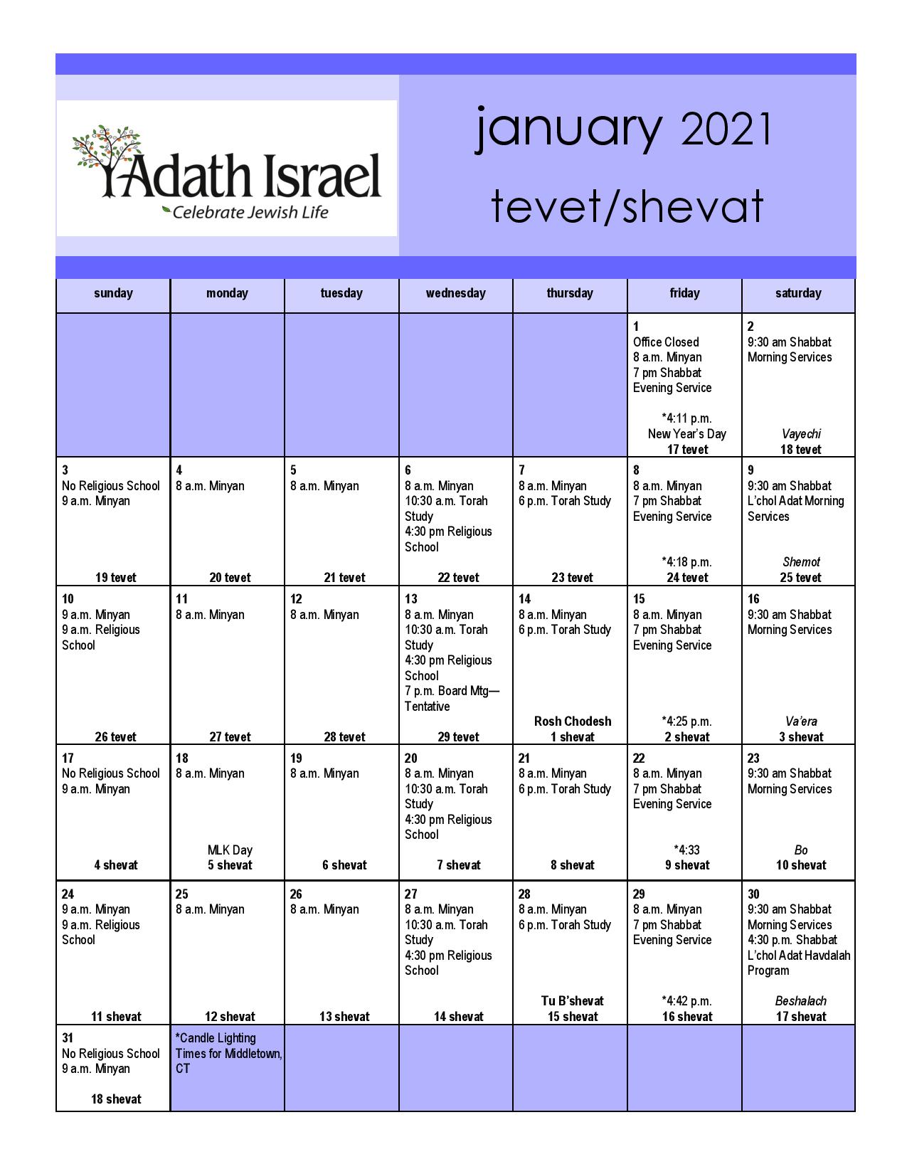 Calendar Adath Israel