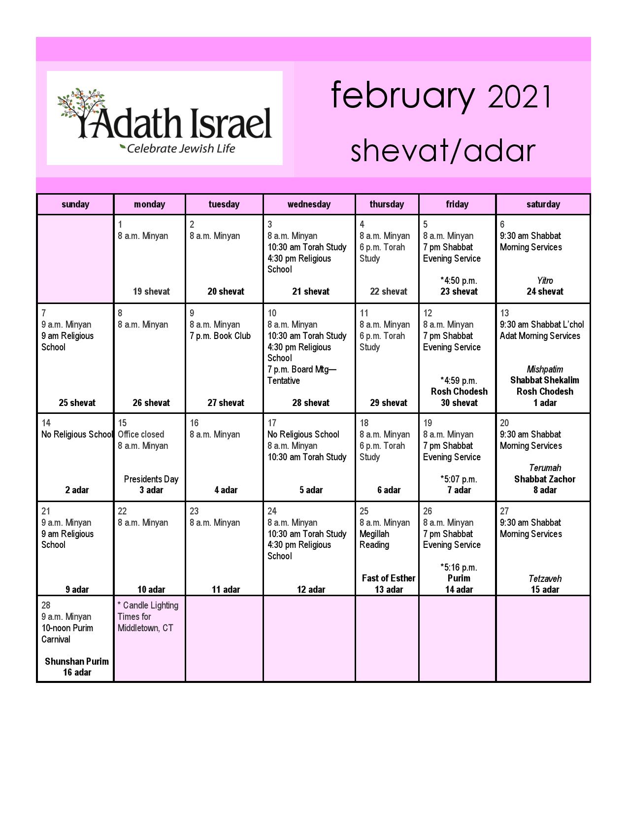 Calendar Adath Israel