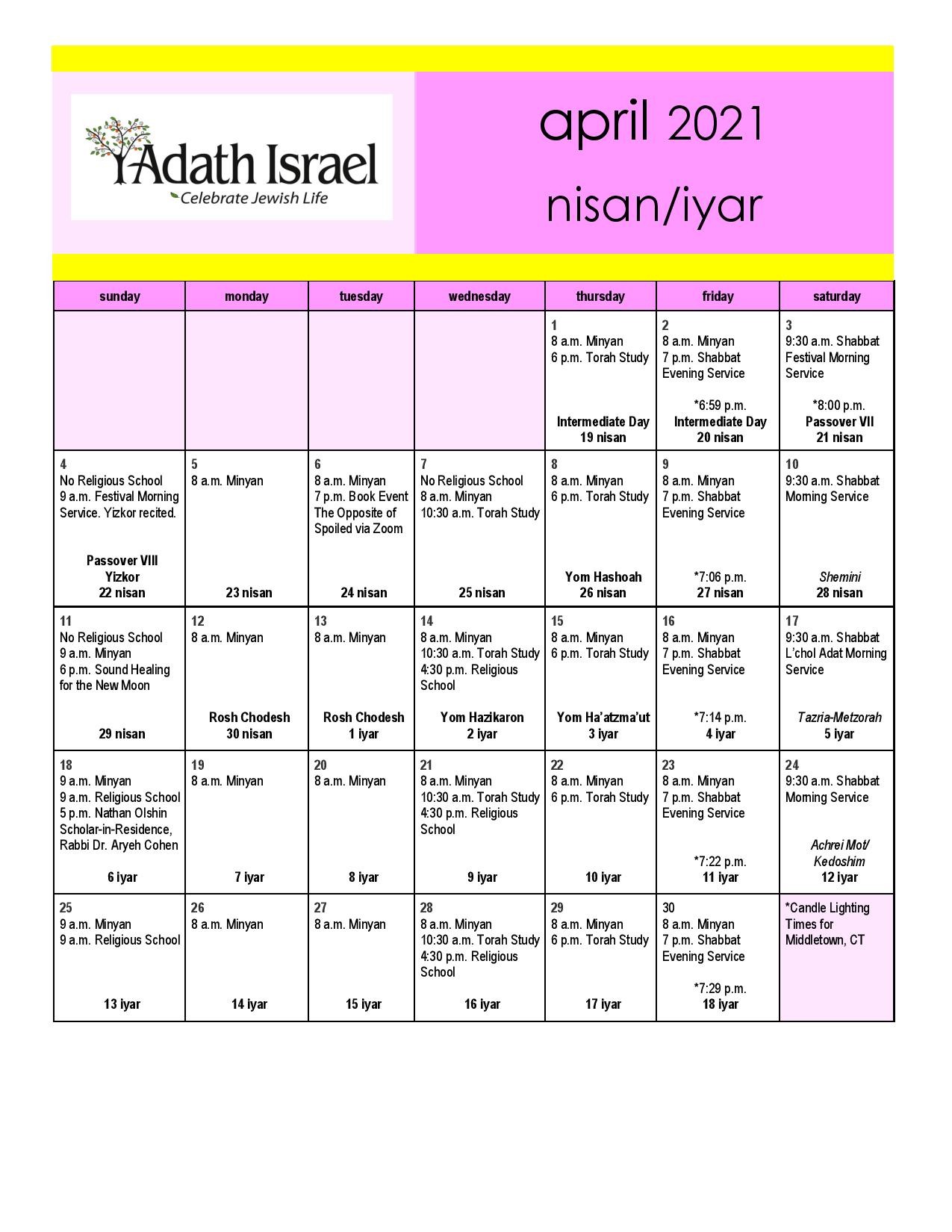 Calendar Adath Israel