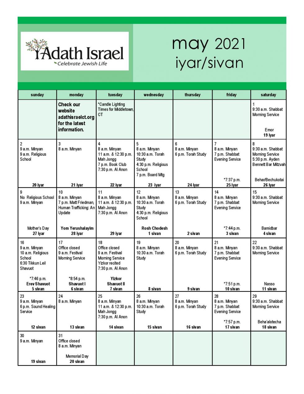 Calendar Adath Israel