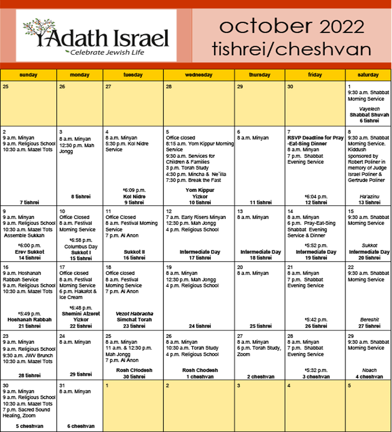 Calendar Adath Israel